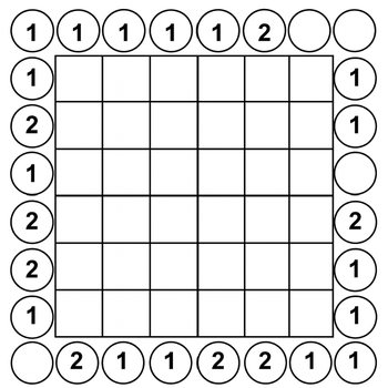 Mê cung 6 × 6 ô có các cột tròn bao quanh, trên mỗi cột ghi số lần bị bắn trúng